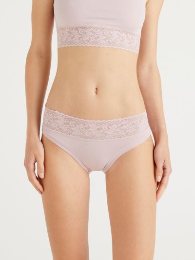 Women's Benetton Super Stretch Organic Cotton Lace Knickers Soft Pink | NZ204689
