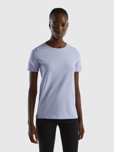 Women's Benetton Super Stretch Organic Cotton T Shirts Lavender | NZ301223