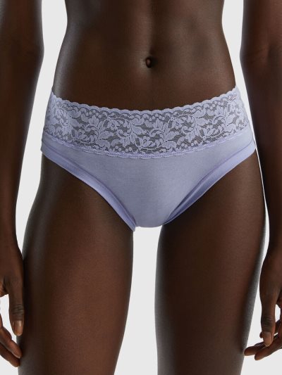 Women's Benetton Super Stretch Organic Cotton Lace Knickers Lavender | NZ748344