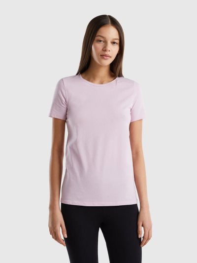 Women's Benetton Super Stretch Organic Cotton T Shirts Lilac | NZ768974