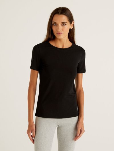 Women's Benetton Super Stretch Organic Cotton T Shirts Black | NZ852435
