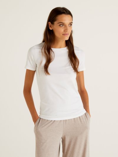 Women's Benetton Super Stretch Organic Cotton T Shirts White | NZ906599