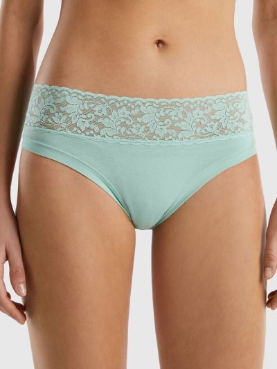 Women's Benetton Super Stretch Organic Cotton Lace Knickers Green | NZ985547
