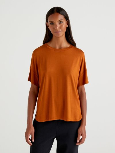 Women's Benetton Sustainable Stretch Viscose Short Sleeve T-shirts Burnt | NZ009025