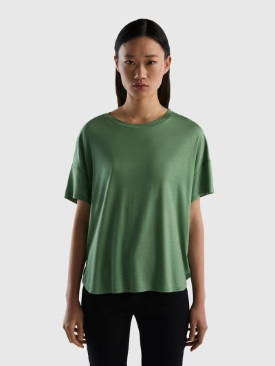 Women's Benetton Sustainable Stretch Viscose Short Sleeve T-shirts Green | NZ394310