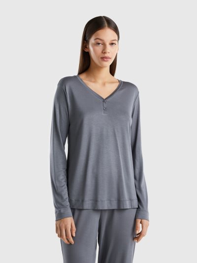 Women's Benetton Sustainable Stretch Viscose T Shirts Grey | NZ747733