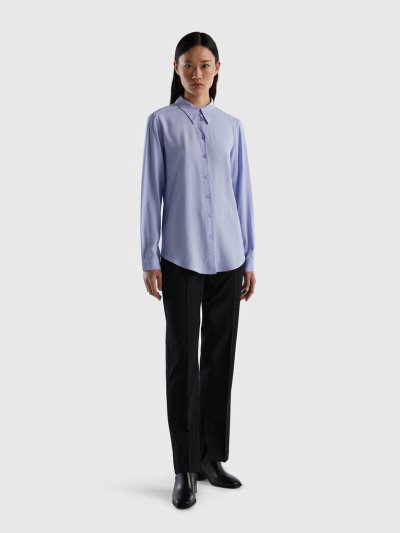 Women's Benetton Sustainable Viscose Regular Fit Shirts Lavender | NZ123911