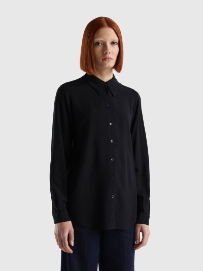Women's Benetton Sustainable Viscose Regular Fit Shirts Black | NZ483830