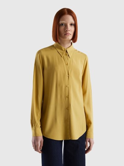 Women's Benetton Sustainable Viscose Regular Fit Shirts Mustard | NZ969731