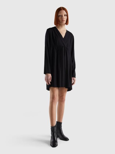Women's Benetton Sustainable Viscose Short Dress Black | NZ269862