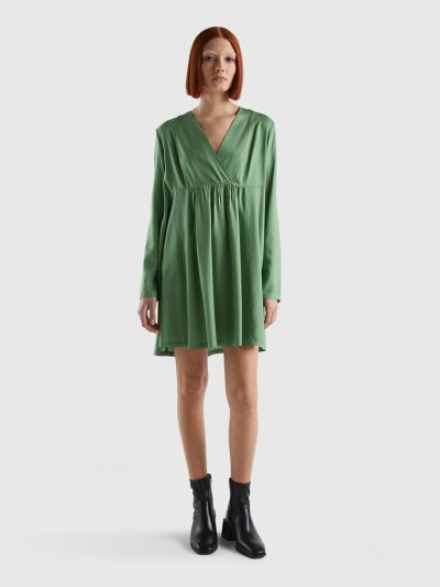 Women's Benetton Sustainable Viscose Short Dress Green | NZ661387