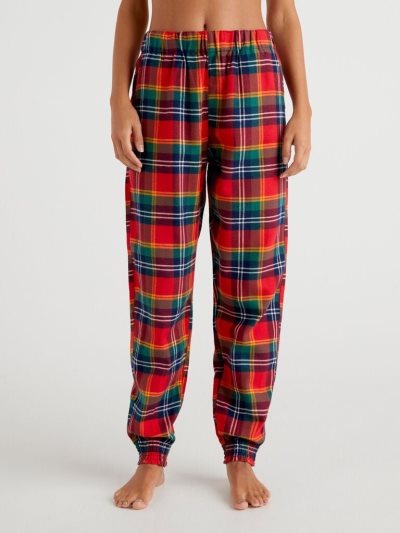 Women's Benetton Tartan Pure Cotton Trousers Multi-color | NZ302813