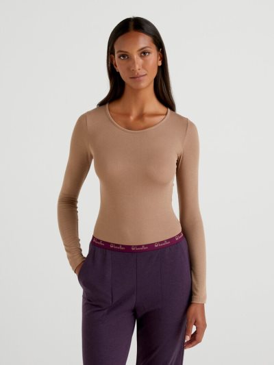 Women's Benetton Thin Ribbed Long Sleeve Bodysuits Dove Grey | NZ604588