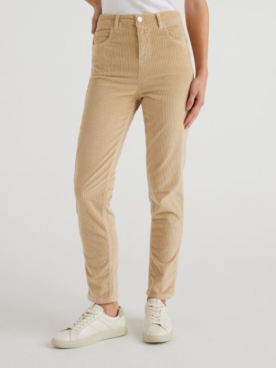 Women's Benetton Thinly-striped Velvet Trousers Beige | NZ003828