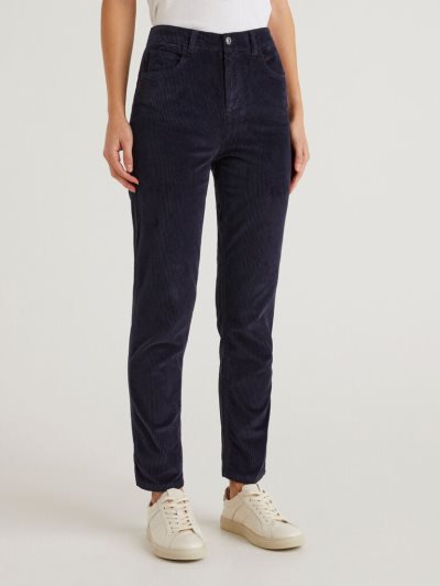 Women's Benetton Thinly-striped Velvet Trousers Dark Blue | NZ635983