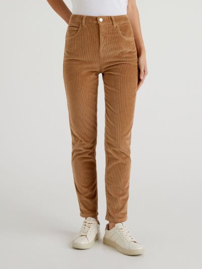 Women's Benetton Thinly-striped Velvet Trousers Camel | NZ889151