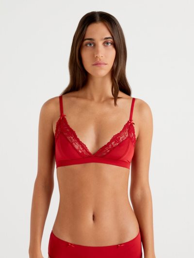 Women's Benetton Triangle Charmeuse Lace Bras Red | NZ758370