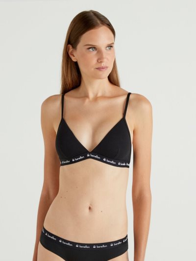 Women's Benetton Triangle Organic Cotton Bras Black | NZ340762