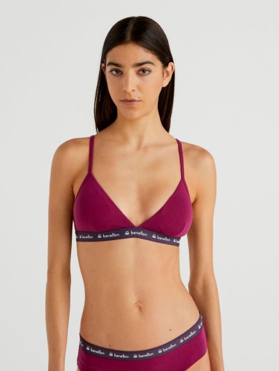 Women's Benetton Triangle Organic Cotton Bras Burgundy | NZ484007