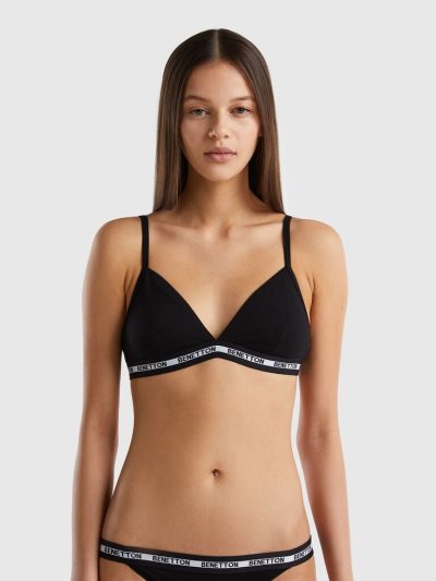 Women's Benetton Triangle Organic Cotton Bras Black | NZ595445