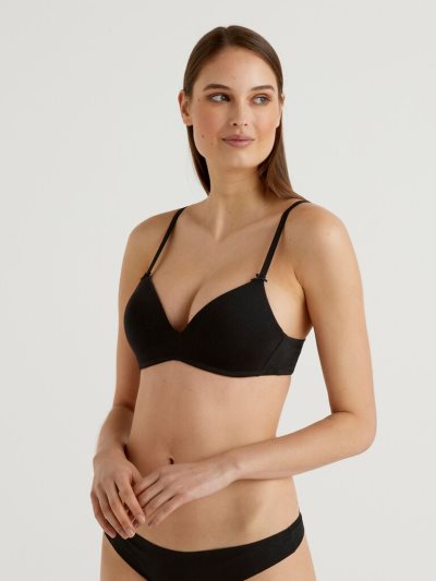 Women's Benetton Triangle Stretch Organic Cotton Bras Black | NZ522498