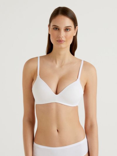 Women's Benetton Triangle Stretch Organic Cotton Bras White | NZ754668