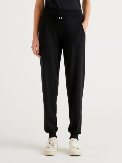 Women's Benetton Tricot Drawstring Trousers Black | NZ404845