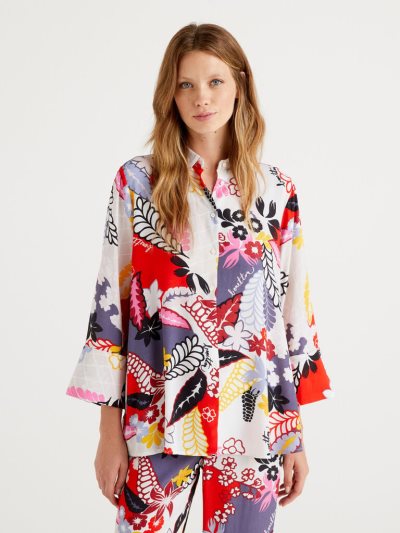Women's Benetton Tropical Print Shirts Multi-color | NZ638735