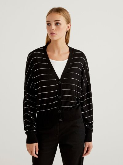 Women's Benetton V-neck Cashmere Blend Cardigan Black | NZ761020