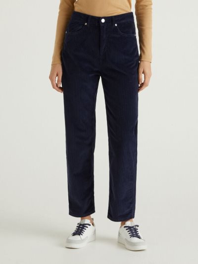 Women's Benetton Velvet Boyfriend Trousers Dark Blue | NZ863301