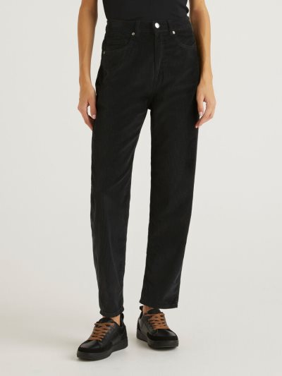 Women's Benetton Velvet Boyfriend Trousers Black | NZ907337
