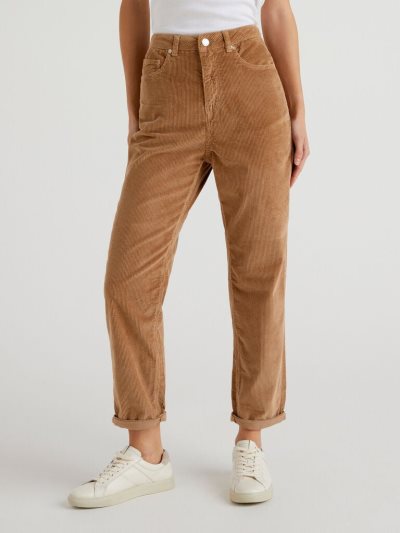 Women's Benetton Velvet Boyfriend Trousers Camel | NZ961440