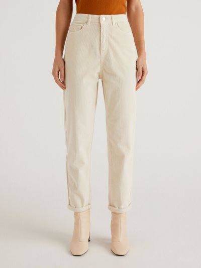Women's Benetton Velvet Boyfriend Trousers White | NZ968583