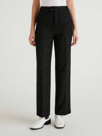 Women's Benetton Velvet Pleats Trousers Black | NZ366879