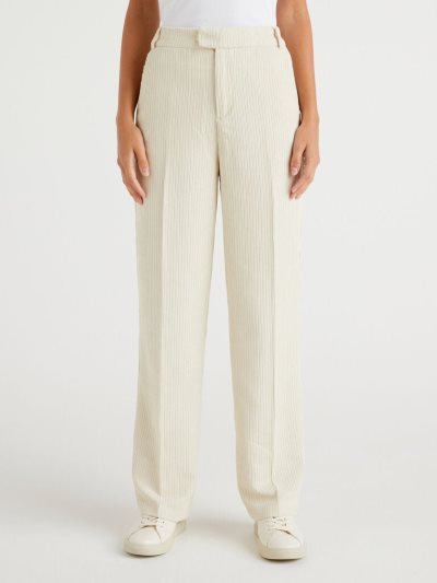 Women's Benetton Velvet Pleats Trousers White | NZ575790