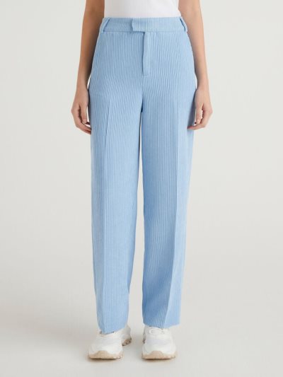 Women's Benetton Velvet Pleats Trousers Light Blue | NZ881758