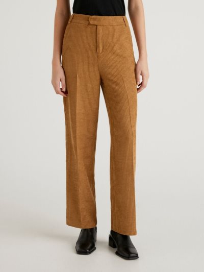 Women's Benetton Velvet Pleats Trousers Camel | NZ963106