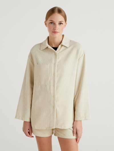 Women's Benetton Velvet Ribbed Shirts White | NZ818529