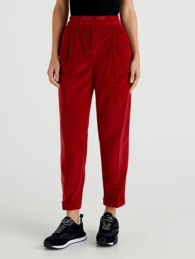 Women's Benetton Velvet Stretch Waist Chinos Burgundy | NZ080031