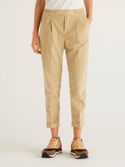 Women's Benetton Velvet Stretch Waist Chinos Beige | NZ150099