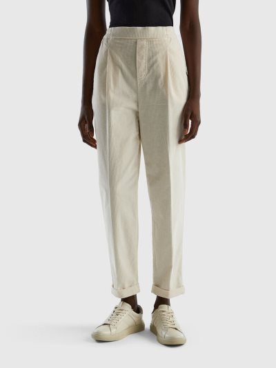 Women's Benetton Velvet Stretch Waist Chinos White | NZ431588