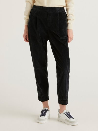 Women's Benetton Velvet Stretch Waist Chinos Black | NZ453749