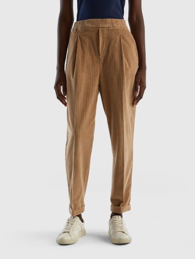 Women's Benetton Velvet Stretch Waist Chinos Camel | NZ666352