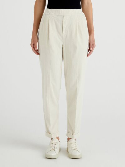 Women's Benetton Velvet Stretch Waist Chinos White | NZ726883