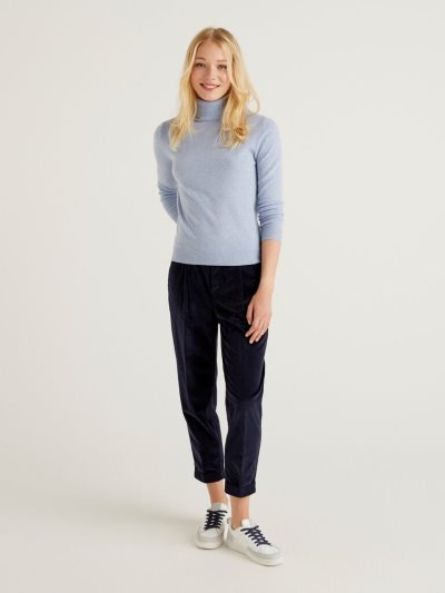 Women's Benetton Velvet Stretch Waist Chinos Dark Blue | NZ764276