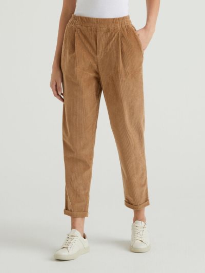 Women's Benetton Velvet Stretch Waist Chinos Camel | NZ817546