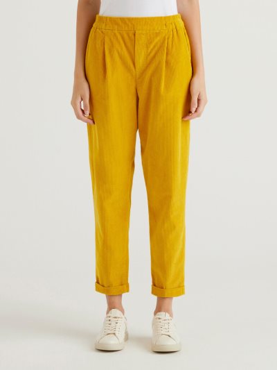 Women's Benetton Velvet Stretch Waist Chinos Mustard | NZ974677