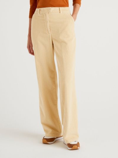 Women's Benetton Velvet Wide Leg Trousers Vanilla | NZ097087