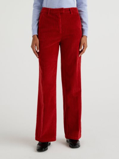 Women's Benetton Velvet Wide Leg Trousers Burgundy | NZ541193