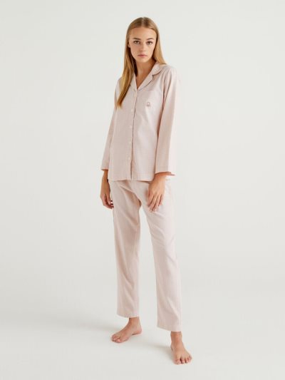 Women's Benetton Vichy Cotton Matching Sets Beige | NZ503618